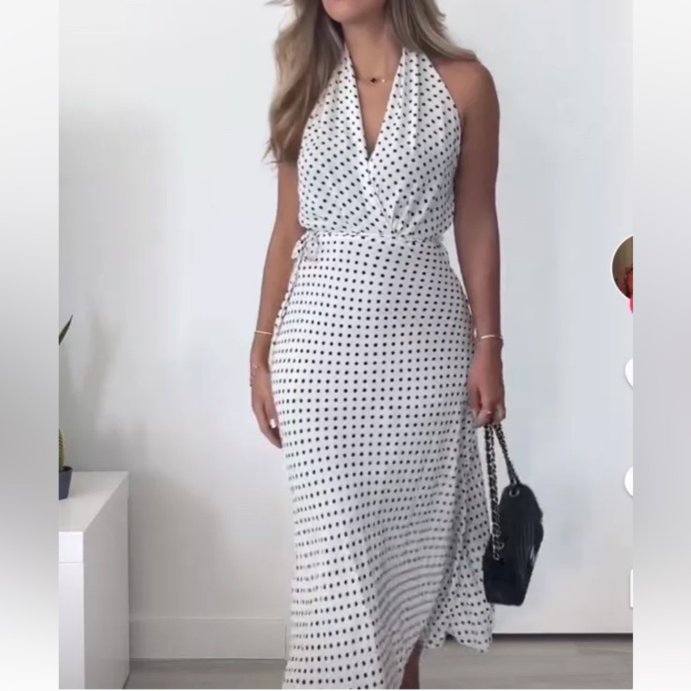 Zara Ss24 Polka Dot Halter Dress Zw Collection Oyster-white size S